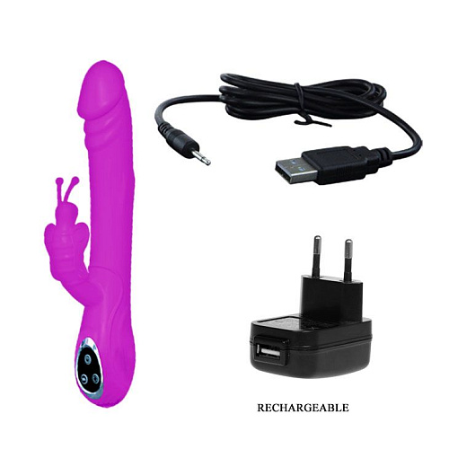 Лиловый перезаряжаемый хай-тек вибратор с ротацией головки Baile Butterfly BI-014123-1 (26 см)