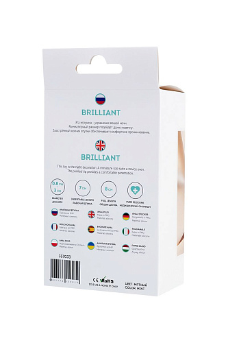 Мятная анальная втулка с прозрачным кристаллом ToyFa Brilliant 357033 (8 см)