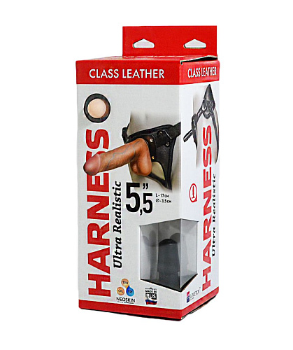 Насадка-фаллоимитатор телесного цвета на кожаных трусиках LOVETOY (А-Полимер) Harness Ultra Realistic 5,5 630803 (17 см)