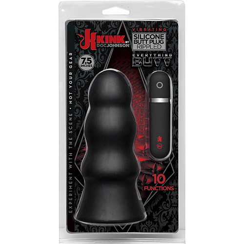 Анальная чёрная вибропробка Doc Johnson Kink Vibrating Silicone Butt Plug Rippled 7.5 2401-34-CD (19 см)