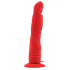 Красный женский страпон с вибрацией Pipedream 8 Vibrating Silicone Ribbed Strap-on PD3675-15 (21,6 см)