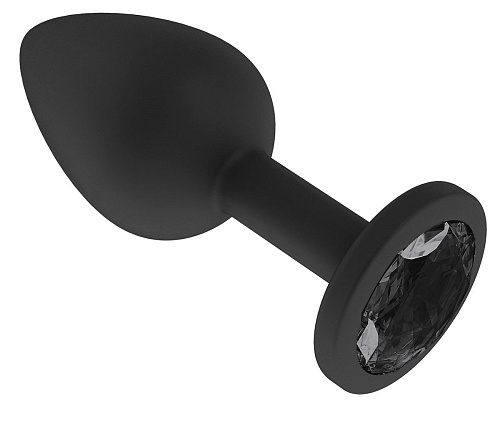 Чёрная анальная втулка с чёрным кристаллом Сумерки богов 518-09 black-DD (7,3 см)