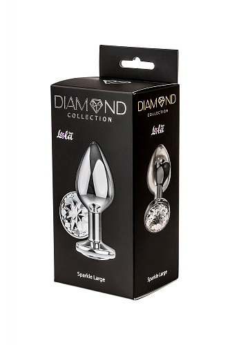 Большая серебристая анальная пробка с прозрачным кристаллом Lola toys Diamond Clear Sparkle Large 4010-01Lola (8 см)