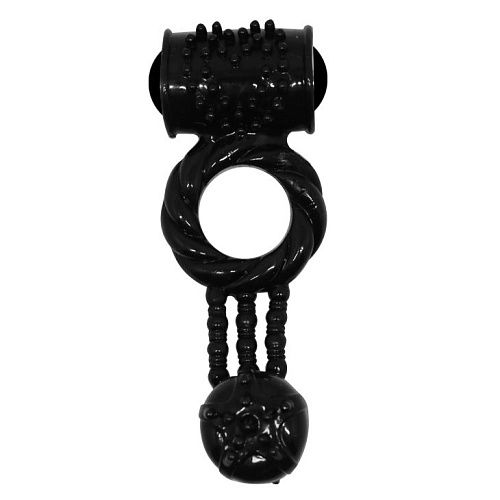 Чёрное эрекционное кольцо с 2 виброэлементами Baile BI-014080-1-0801