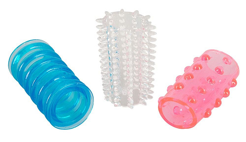 Комплект из трёх рельефных, разноцветных насадок на пенис Orion Tokyo Sleeves 05143060000