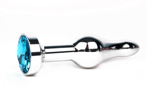 Удлиненная шарикообразная серебристая анальная втулка с голубым кристаллом Anal Jewelry Plug ZSLV-05 (10,3 см)
