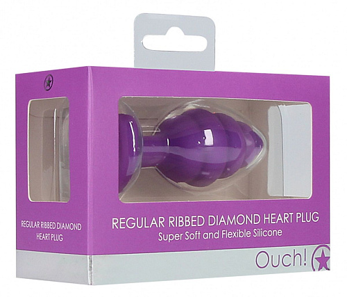 Фиолетовая анальная пробка Shots Media BV Regular Ribbed Diamond Heart Plug OU457PUR (7 см)