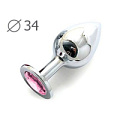 Коническая серебристая анальная втулка с розовым кристаллом Anal Jewelry Plug SM-02 (8,2 см)