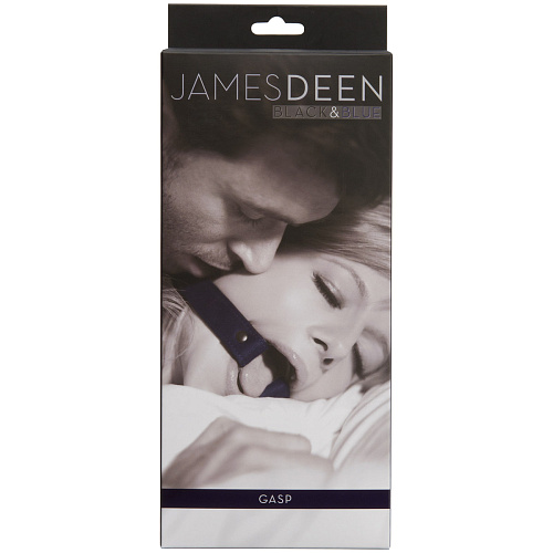 Чёрный кляп с кольцом на синем ремешке Doc Johnson James Deen Black Blue 8125-06-BX