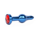 Удлиненная шарикообразная синяя анальная втулка с красным кристаллом Anal Jewelry Plug ZBLU-16 (10,3 см)