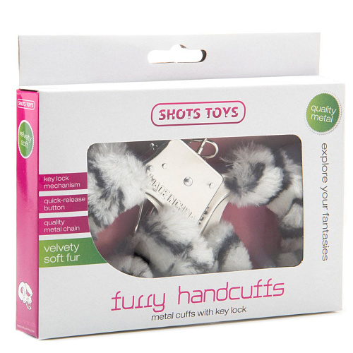 Меховые наручники с принтом Shots Media BV «Зебра» SHT255ZEB