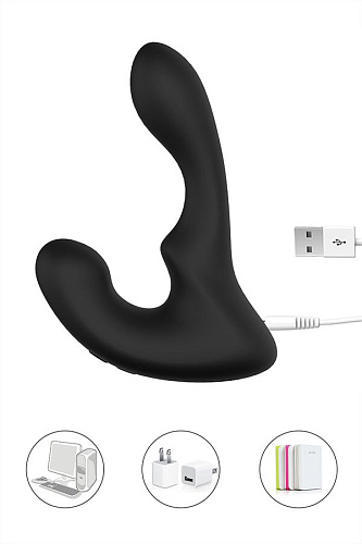 Стимулятор простаты с подсветкой и 9 режимами вибрации чёрного цвета S-HANDE Landys SHD-041