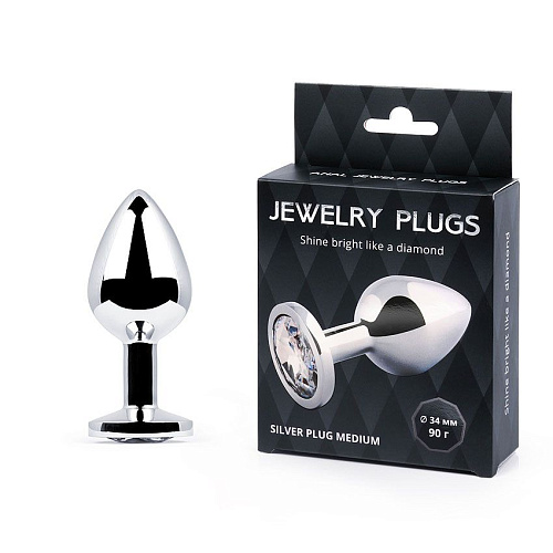 Анальная пробка с прозрачным кристаллом Anal Jewelry Plug SILVER PLUG MEDIUM SM-01 (8,2 см)