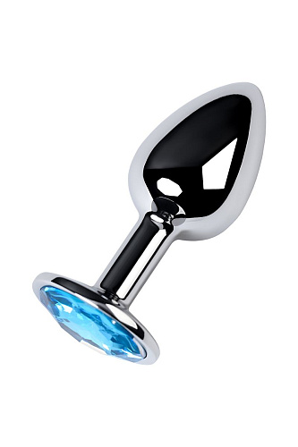 Серебристая конусовидная анальная пробка с голубым кристаллом ToyFa 717001-14 (7 см)