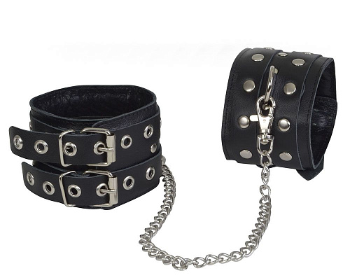 Чёрные кожаные оковы, соединенные цепочкой Sitabella 3070-1