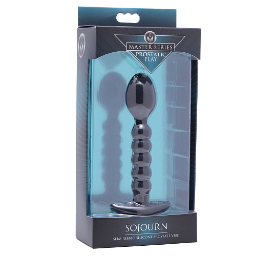 Чёрный ребристый стимулятор простаты XR Brands Sojourn Slim Ribbed Prostate Stimulator AE633 (12,1 см)