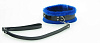 Чёрный ошейник с поводком и синим мехом БДСМ арсенал BDSM Light 730003