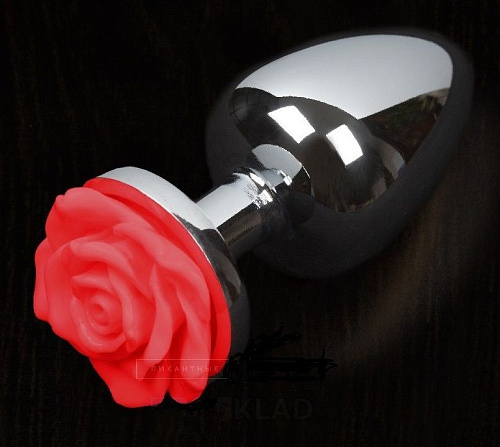 Маленькая анальная пробка с красной розочкой Пикантные штучки DPSS005ROSER (6 см)