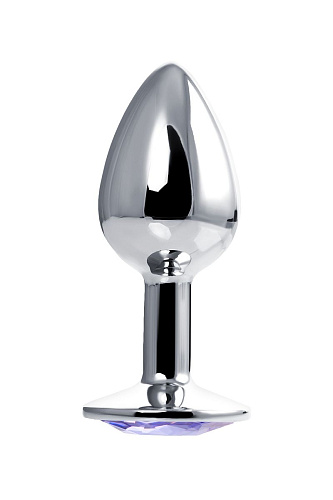 Серебристая гладкая коническая анальная пробка с фиолетовым кристаллом Штучки-дрючки 690120 (7 см)
