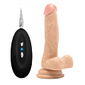 Телесный вибратор-реалистик Shots Media BV Vibrating Realistic Cock 7 With Scrotum REA002SKN (18 см)