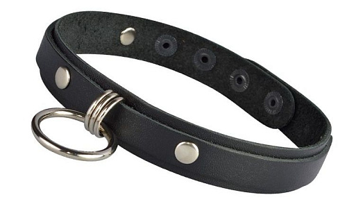 Чёрный кожаный чокер с подвесным колечком и заклепками Sitabella 3144-1
