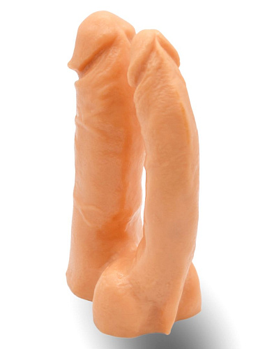 Двойной фаллоимитатор телесного цвета на трусиках с плугом LOVETOY (А-Полимер) 281903 (15 см)