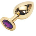 Золотистая анальная пробка с фиолетовым кристаллом Anal Jewelry Plug GOLDEN PLUG Large GL-04 (9,5 см)
