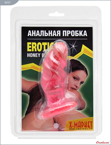 Розовая гелевая анальная пробка анатомической формы Eroticon 30157 (13 см)