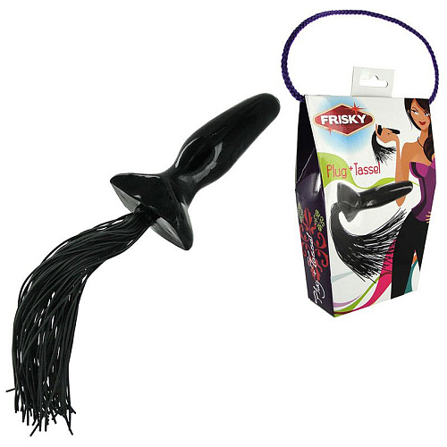 Чёрная анальная пробка с хвостом XR Brands Frisky Anal Plug with Tassels AC665 (11 см)
