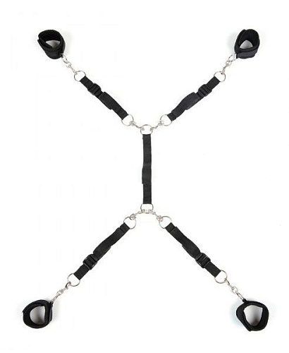 Две пары черных наручников, крепящиеся к матрасу Lux Fetish LF1328