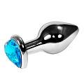 Серебристая анальная пробка с голубым кристаллом-сердечком Lovetoy RO-SH05 (7,6 см)