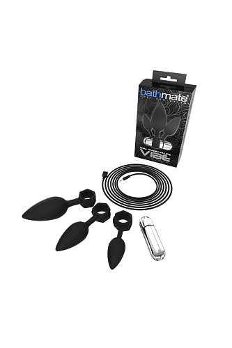 Набор из 3 чёрных анальных плагов и вибропули Bathmate Bathmate Anal Training Plugs VIBE BM-V-VP