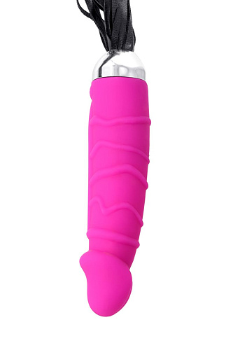Розовый вибратор с чёрной полиуретановой плёткой ToyFa 901407-9 (16 см)