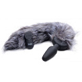 Чёрная анальная вибропробка с серым лисьим хвостом XR Brands Grey Fox Tail Vibrating Anal Plug AG187
