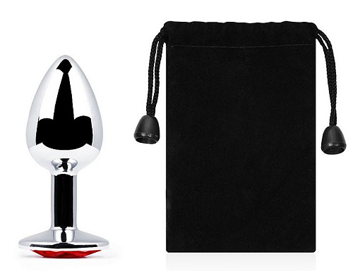 Серебристая анальная пробка с красным стразом Anal Jewelry Plug SS-16 (7,2 см)