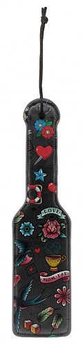 Чёрная шлёпалка Shots Media BV Printed Paddle Old School Tattoo Style OU448BLK (28,5 см)