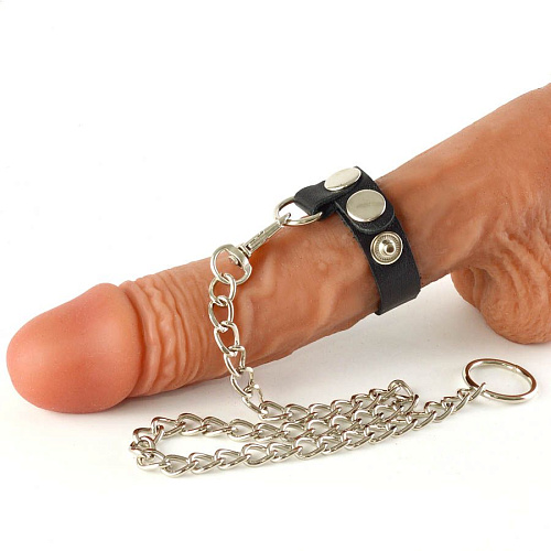 Чёрный кожаный поводок на пенис с 1 ремешком Sitabella 3140-1