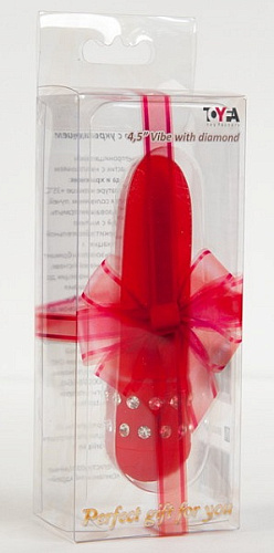 Красный вибратор с кристаллами ToyFa 881040-9