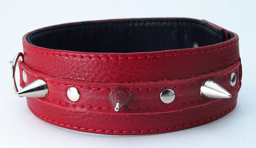 Красный кожаный ошейник с шипами БДСМ арсенал 55011