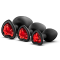 Набор чёрных анальных пробок с красным кристаллом-сердечком Blush Novelties Bling Plugs Training Kit BL-395825