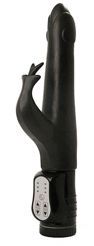 Чёрный вибратор с клиторальным стимулятором Ree Kelsi 350008 (18,5 см)