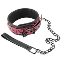 Красно-чёрный кожаный ошейник с поводком Erokay Collar With Leash EK-3103R