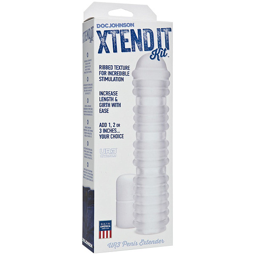 Прозрачная насадка-удлинитель Doc Johnson Xtend It Kit Ribbed 0730-04-BX (20,6 см)