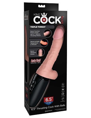 Телесный хай-тек вибратор с функцией толкания Pipedream 6.5 Thrusting Cock With Balls PD5728-21