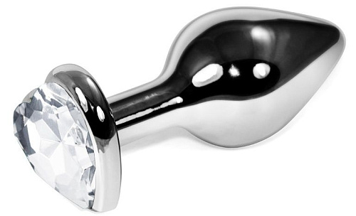 Серебристая анальная пробка с прозрачным кристаллом-сердцем Vandersex 170-SW (9 см)