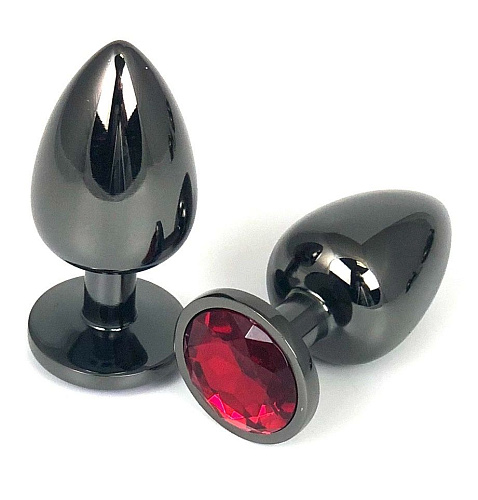 Чёрная металлическая анальная пробка с красным стразом Vandersex 400-VRS (6,5 см)