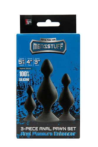 Набор из 3 чёрных анальных силиконовых втулок Dream Toys MENZSTUFF 3-PIECE ANAL PAWN SET 21283