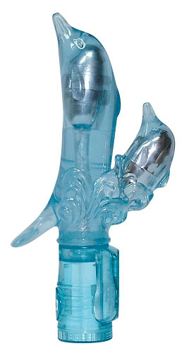 Вибратор голубого цвета с клиторальным отростком Orion Дельфин 0562190 (25 см)