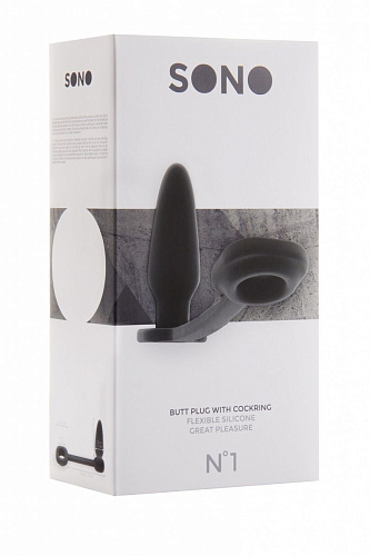 Чёрная анальная пробка-конус с эрекционным кольцом Shots Media BV SONO №1 SON001BLK