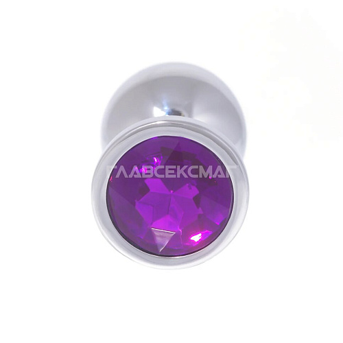 Серебристая анальная пробка с фиолетовым кристаллом Главсексмаг GSM101020m (8,2 см)